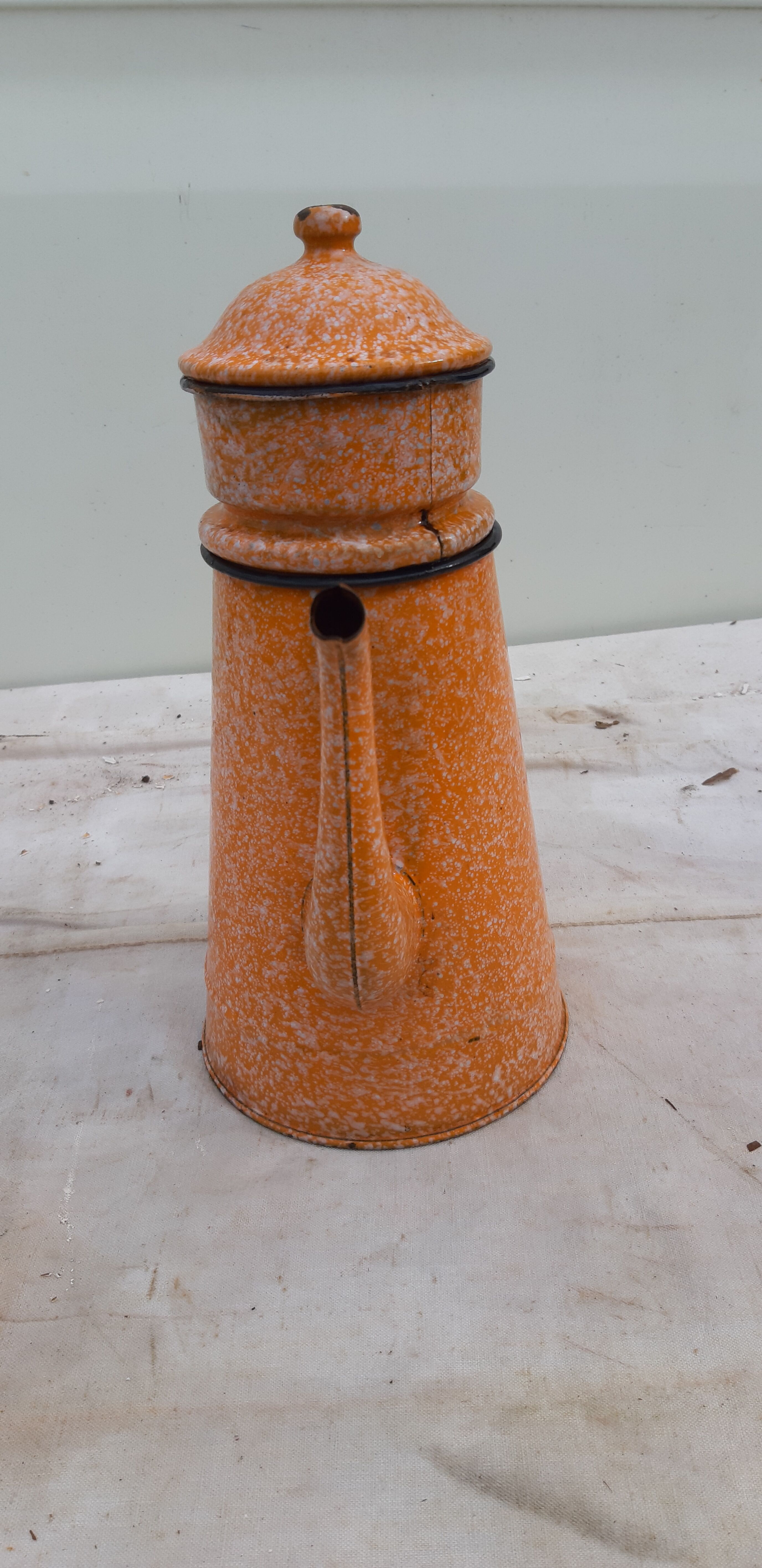 Orange enamelled coffee maker