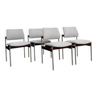 Set of 4 Thereca mid-century chairs in rosewood and chrome.