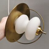 Beautiful older hanging lamp in brass and milky white glass. Germany 1950s