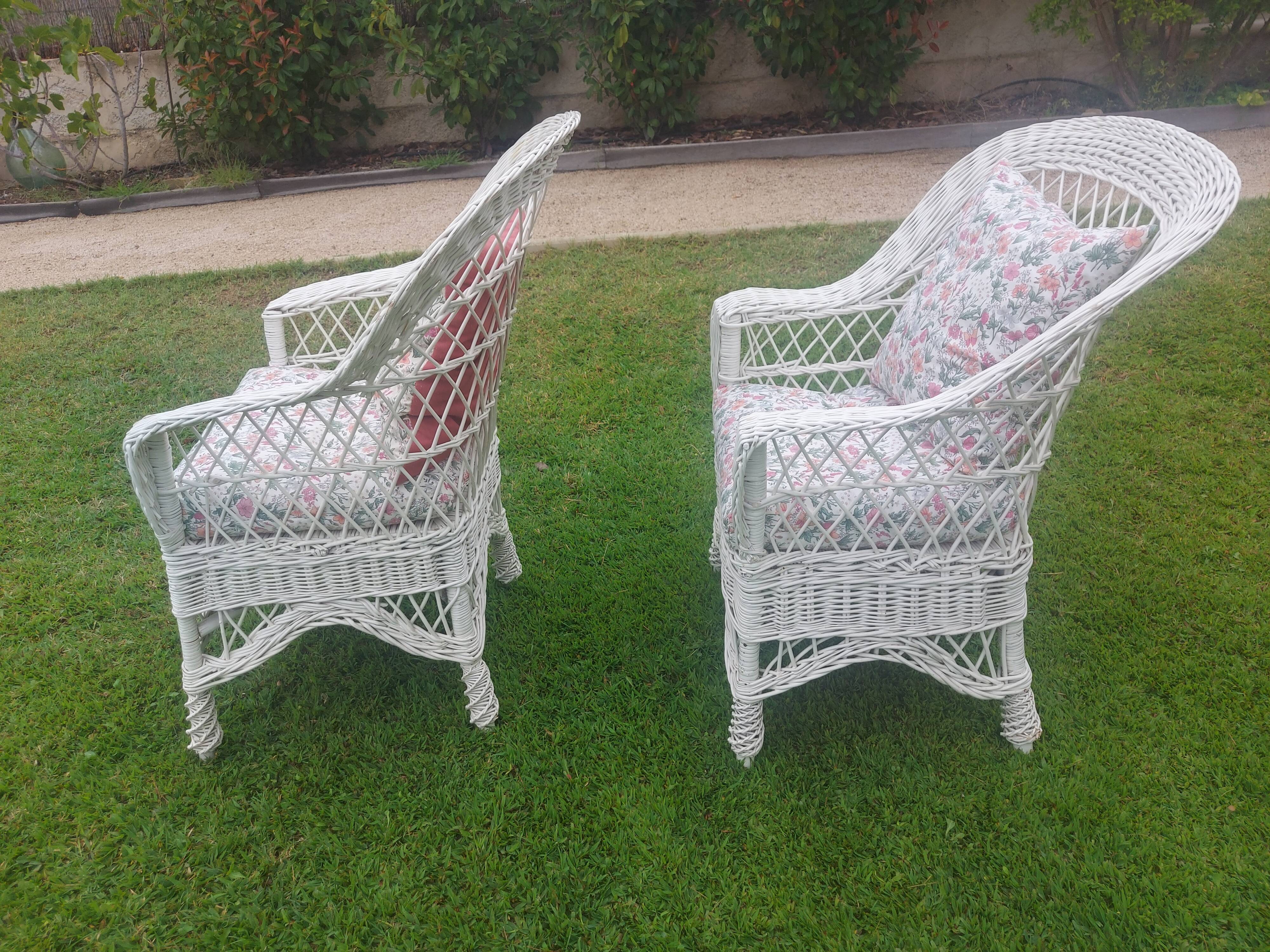 Rattan armchairs, white lacquered