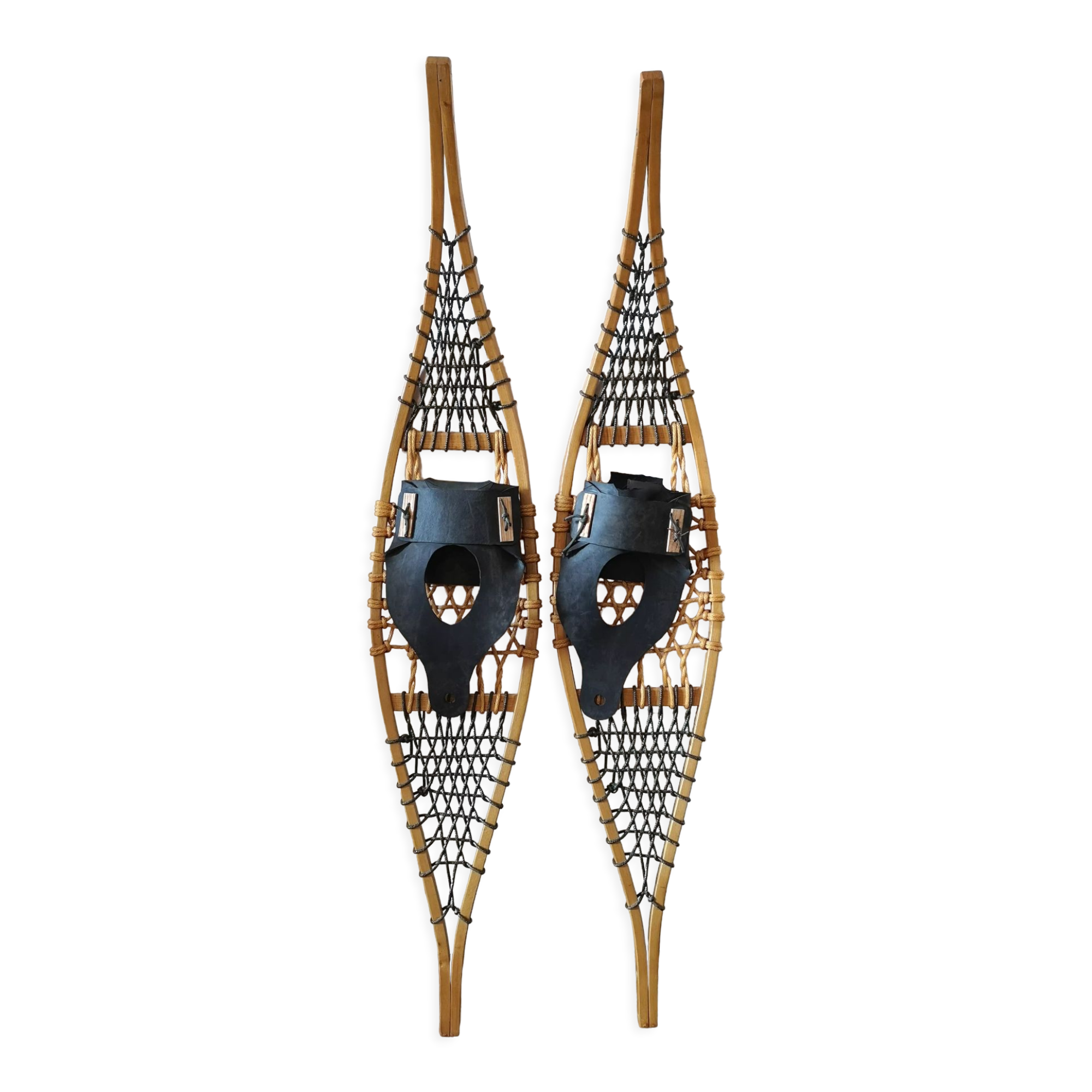 Pair of antique wooden snowshoes, vintage, 155 cm