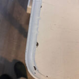 Vintage console in weathered white wood – Chic country style, tapered legs.