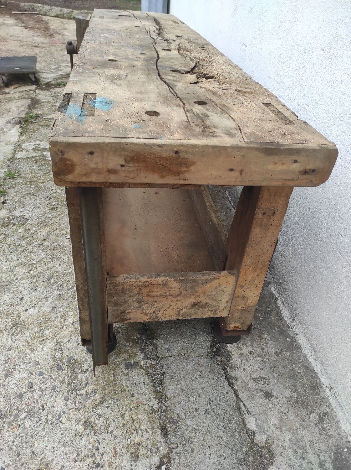 Old carpenter's workbench 2m40 in beech
