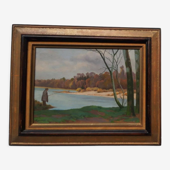 1969 mid-century oil on canvas landscape painting