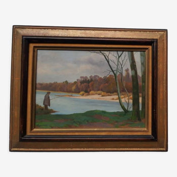 Peinture de paysage à l’huile sur toile du milieu du siècle, 1969