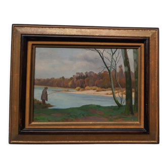 1969 mid-century oil on canvas landscape painting