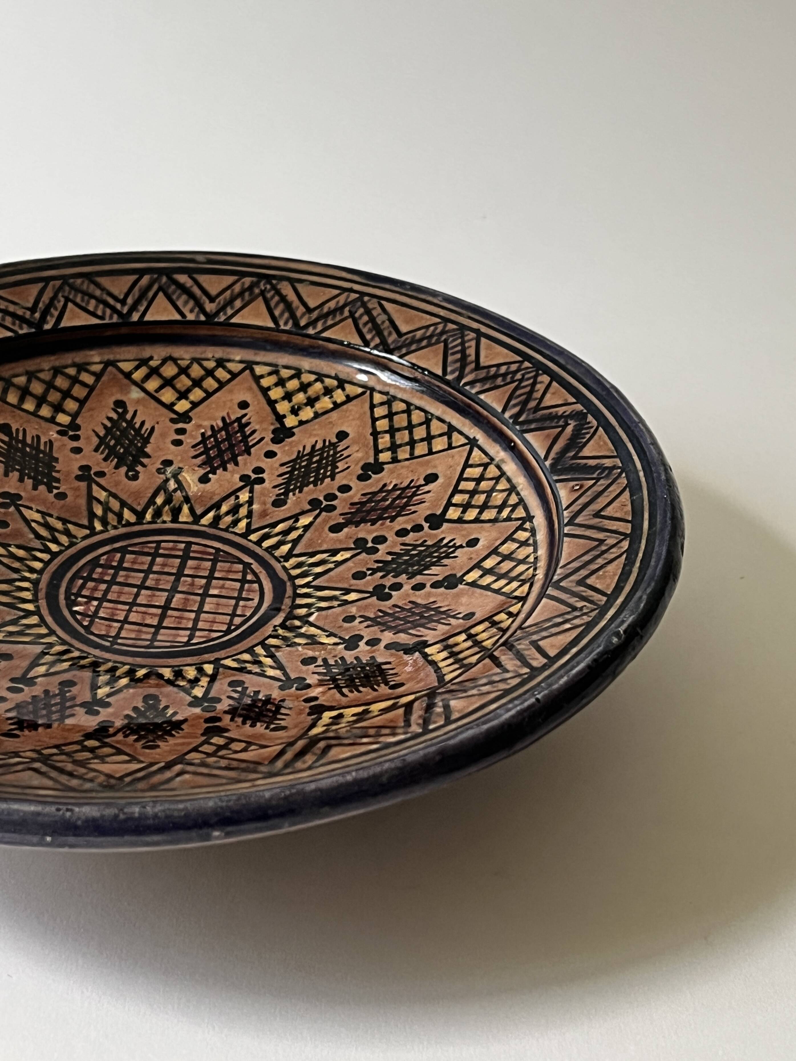Vintage ceramic pottery salad bowl, signed, Berber work