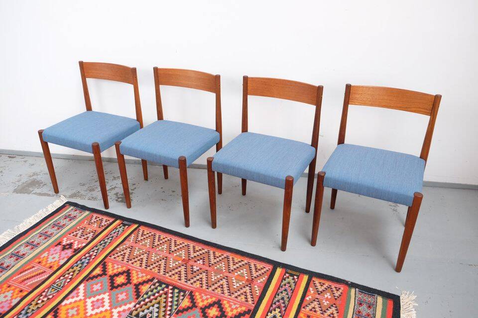 4 Danish Mid-Century style dining chairs | Teak | Kvadrat fabric