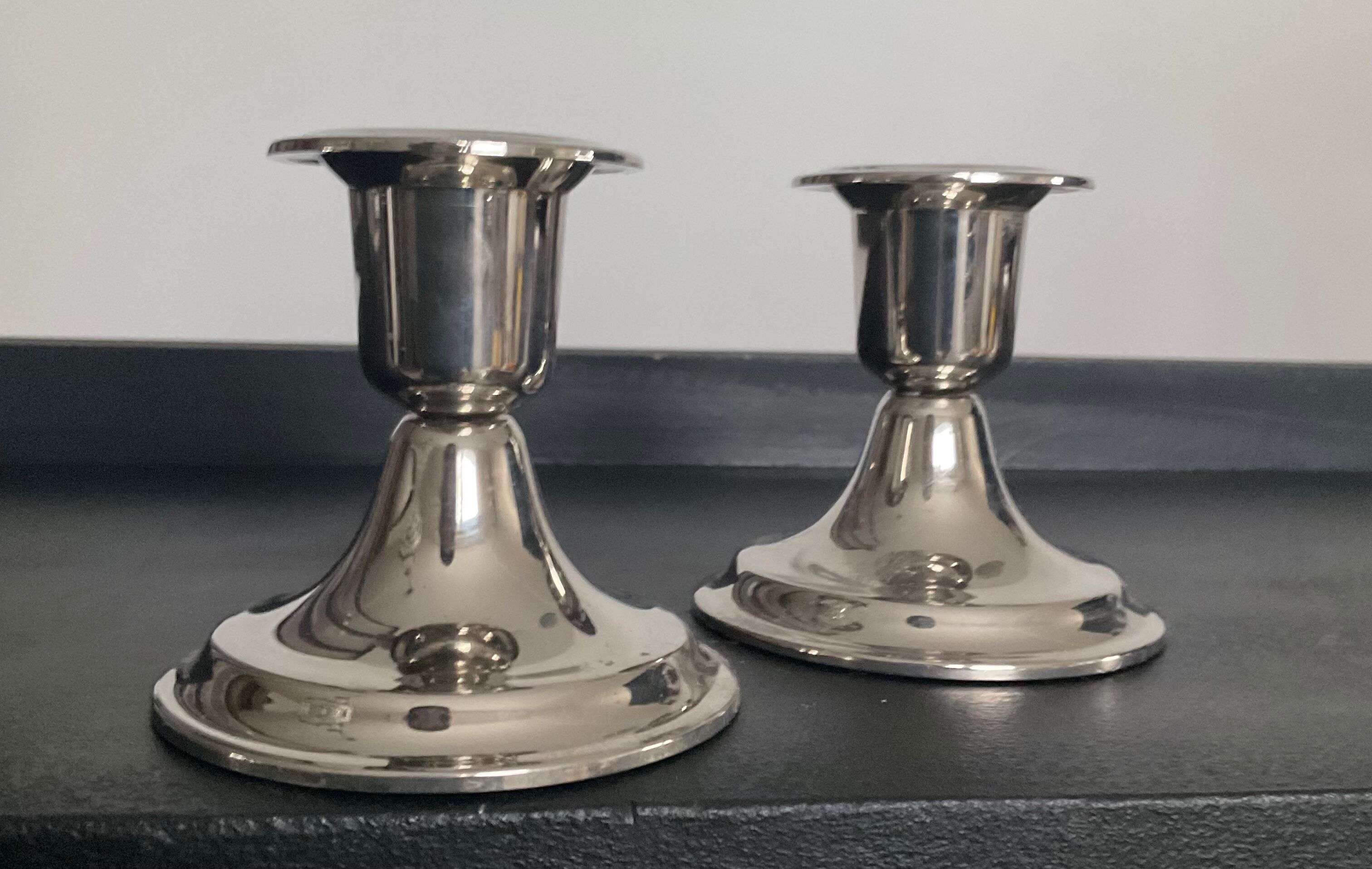 Pair of vintage silver metal candle holders