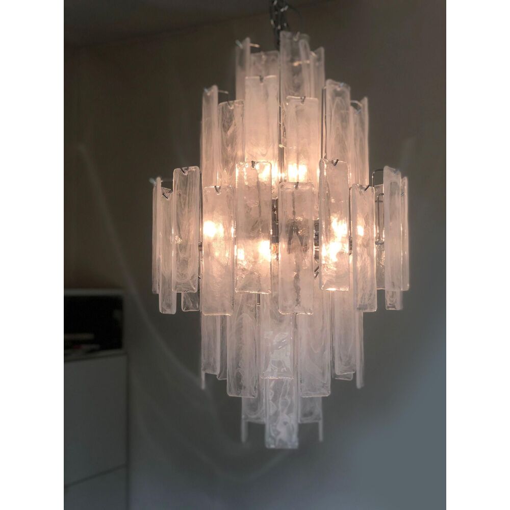 Huge strips “listelli alabastro” murano glass chandelier