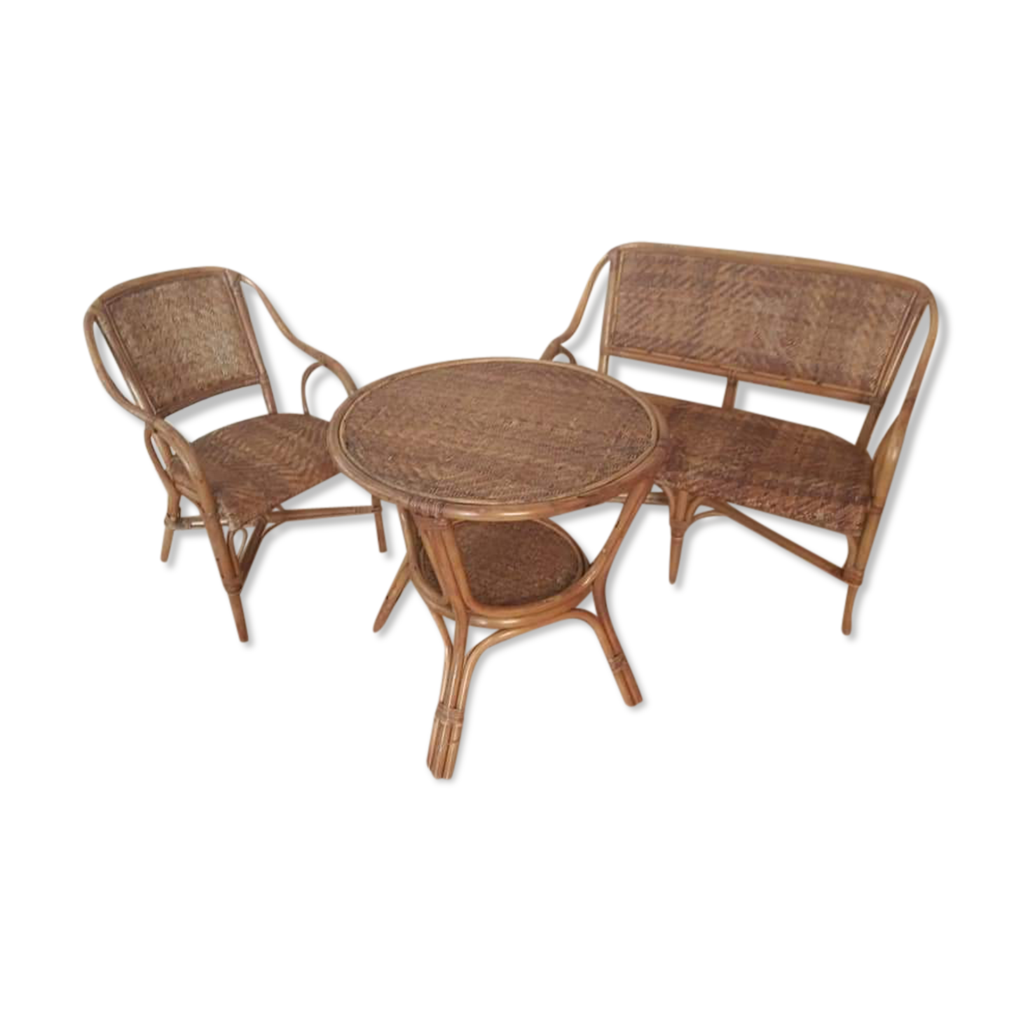 Rattan lounge set and vintage sofa