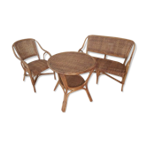 Rattan lounge set and vintage sofa