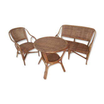 Rattan lounge set and vintage sofa