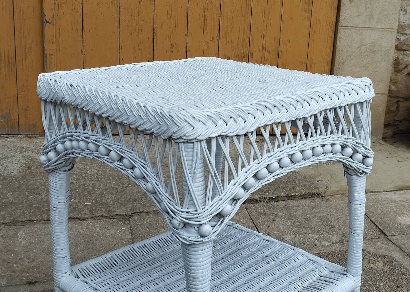SQUARE WHITE WOVEN RATTAN COFFEE TABLE