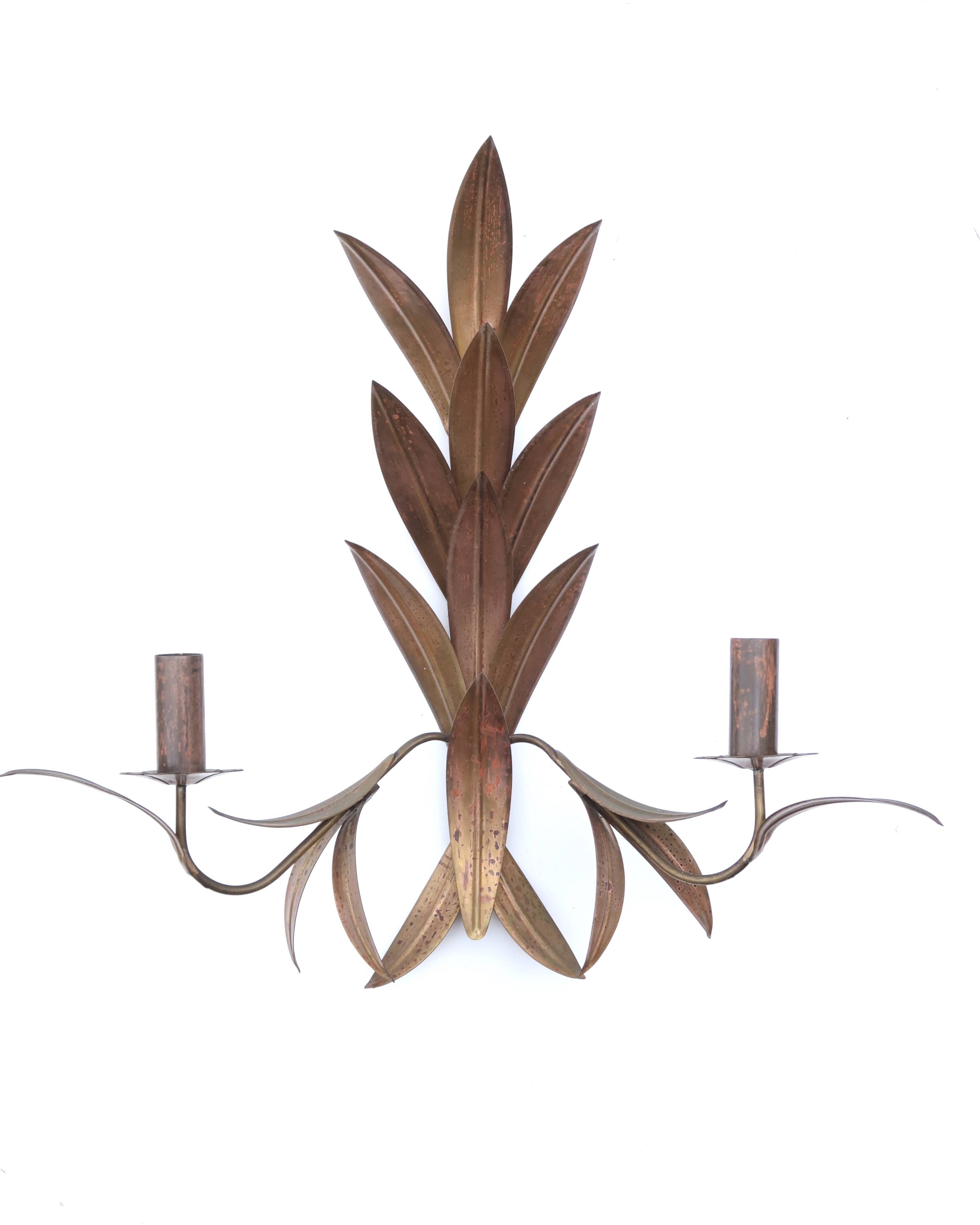 Pair of brass “leaf” wall lights, 1970s