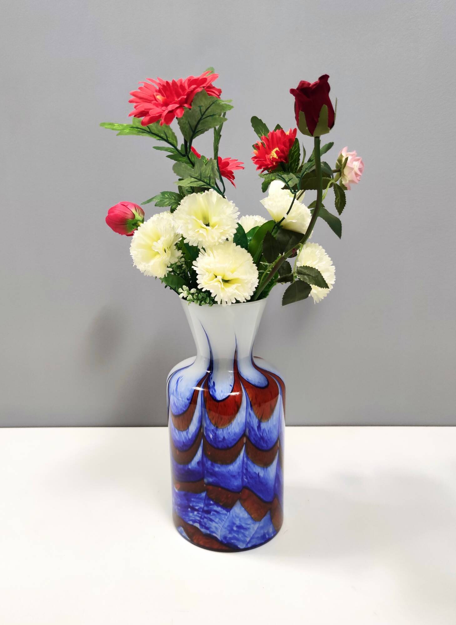 Red, White and Blue Murano Glass Vase by Carlo Moretti, Italy