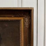 Huile sur toile, portrait de femme Empire, début XIXe, cadre à palmettes