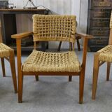 Set of 6 woven rope chairs by Adrien Audoux & Frida Minet for Vibo Versoul 1940's