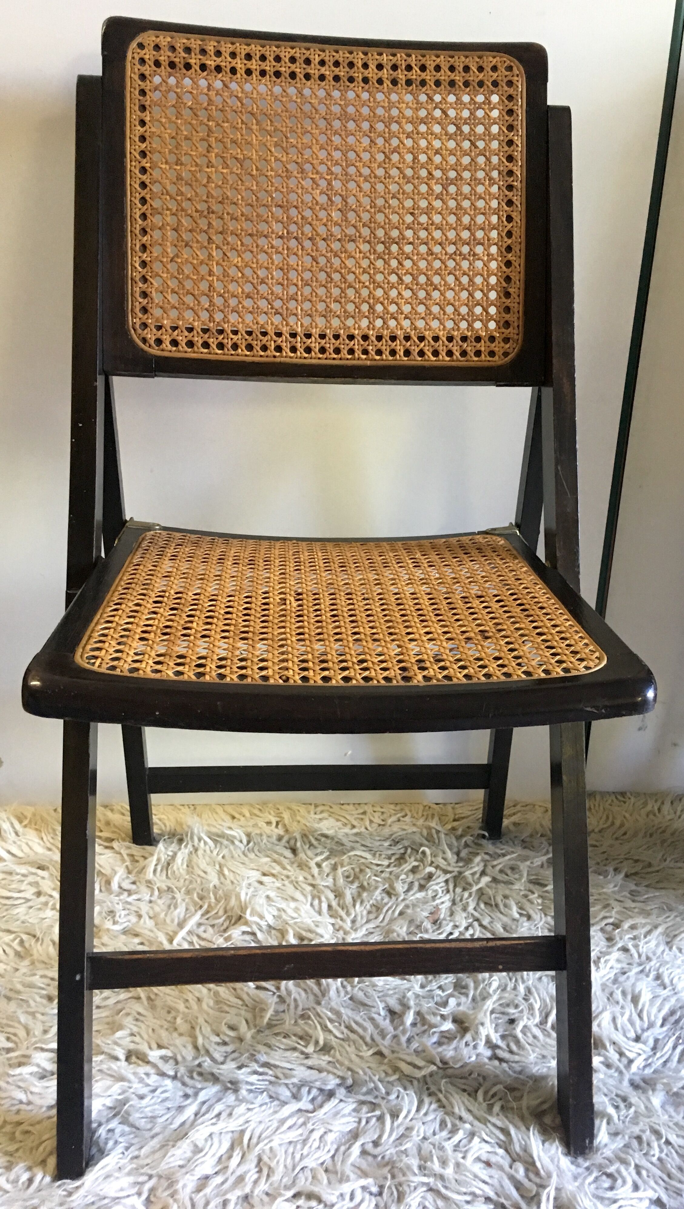 Four folding wooden and canning chairs - 70s