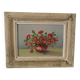 Oil painting red country flowers in a vase.