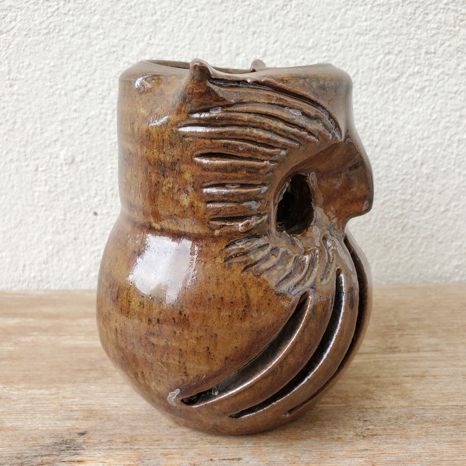 Stoneware owl candle holder