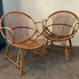 Pair of rattan shell armchairs 60s