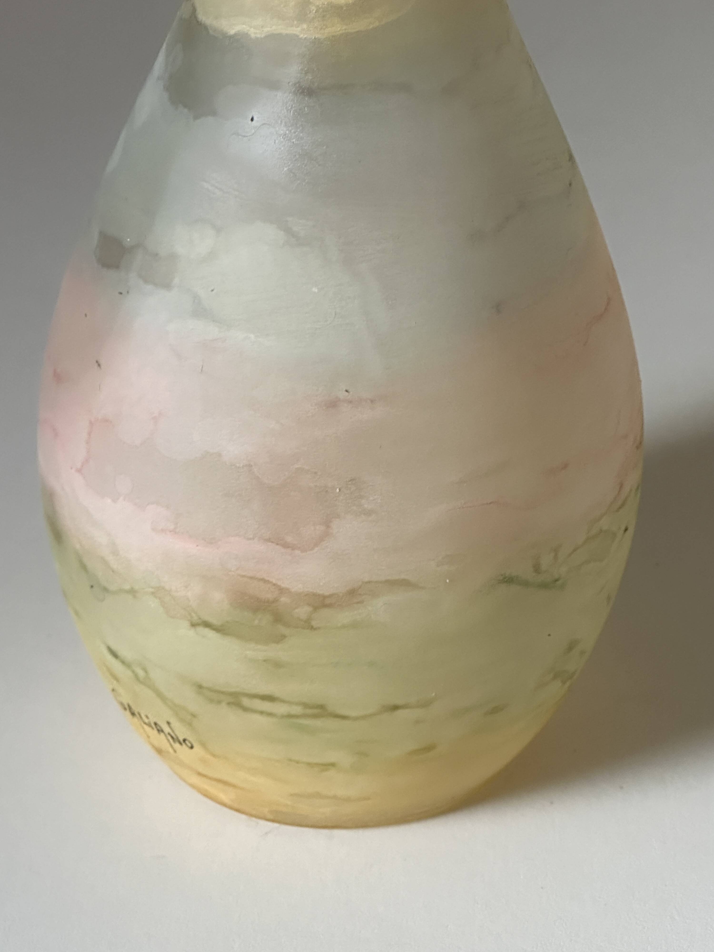 Acidulated art glass vase signed Galiano vintage 80s