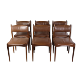 Ensemble de 6 chaises de design danois en palissandre massif avec cuir brun