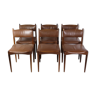Ensemble de 6 chaises de design danois en palissandre massif avec cuir brun