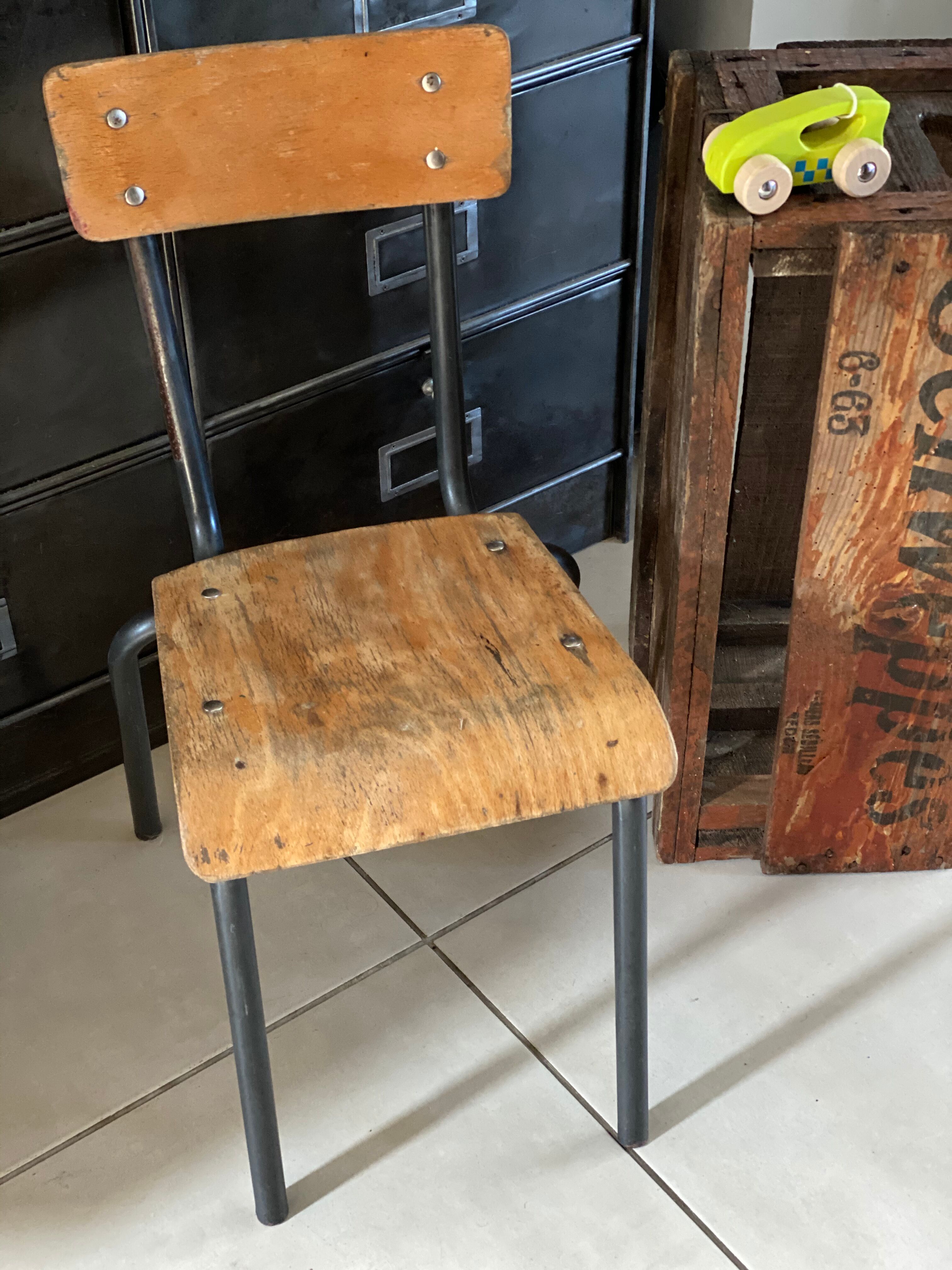 Ancienne chaise écolier enfant bois et métal