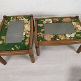 Pair of vintage oak poufs