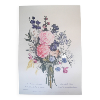 Gravure ancienne aquarellée - Composition florale - Signée RUOTTE & FRERET