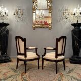 Pair of walnut armchairs from the Louis XVI period around 1770