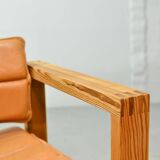 Ate van Apeldoorn Dutch Design Cognac Leather Cubic Pinewood Side Chair 70s