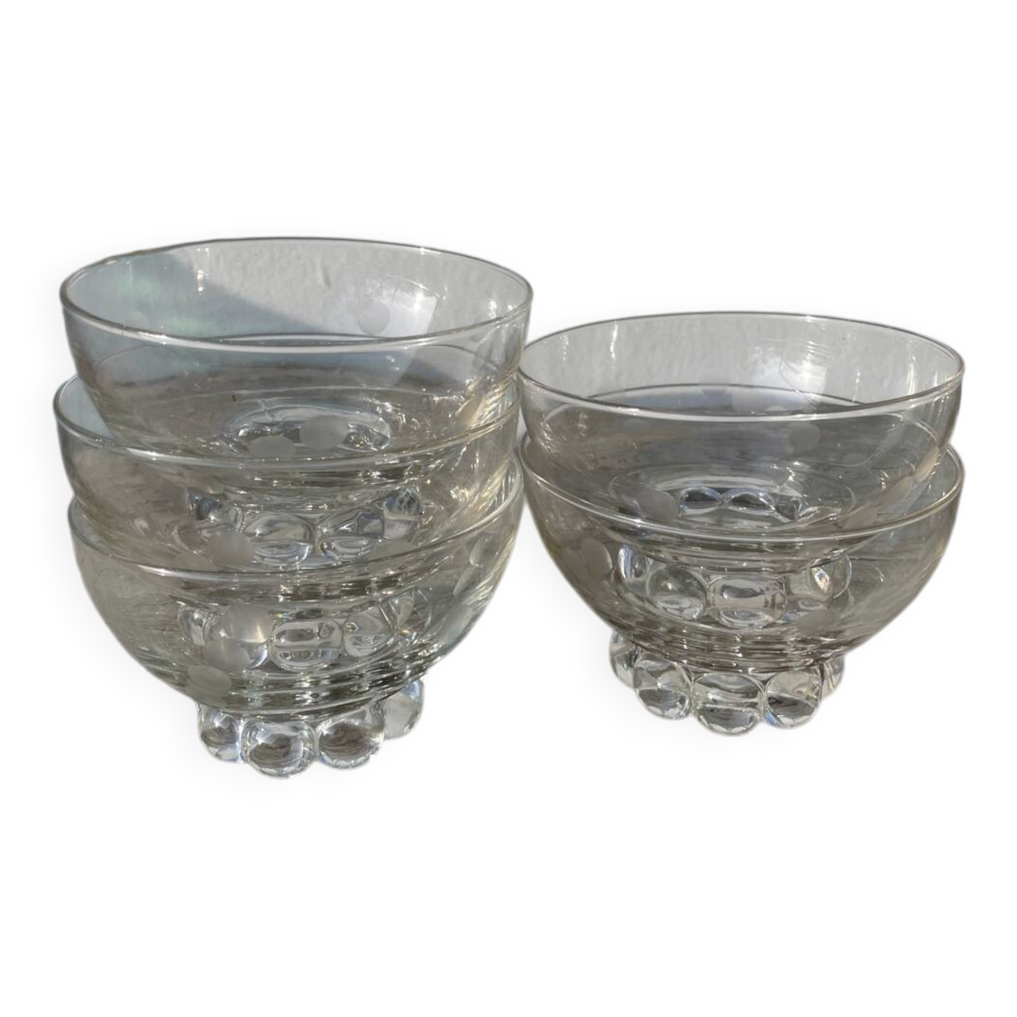 5 small ramekins in beaded and polka dot glass