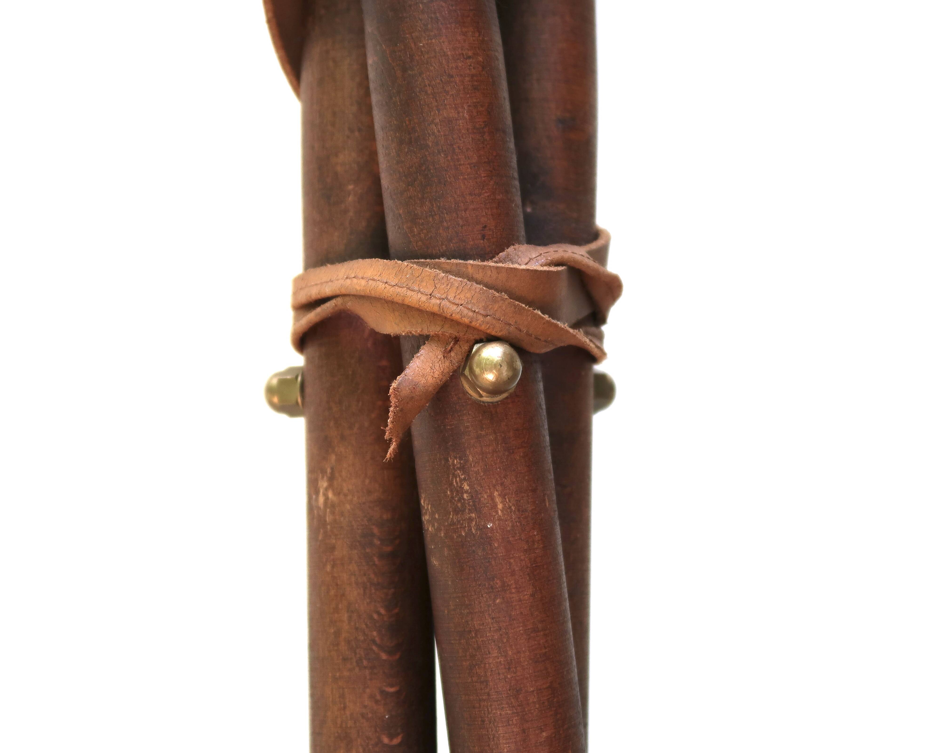 Folding tripod stool in wood and leather, 1950s