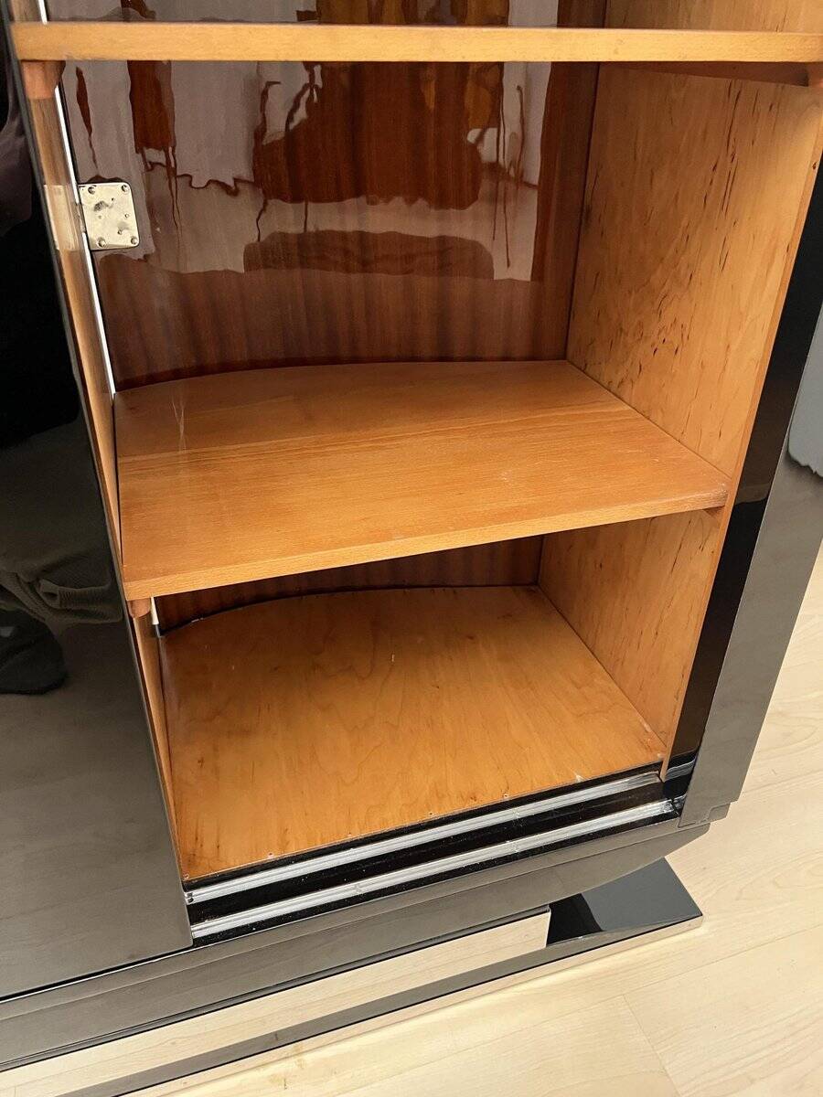 French Art Deco Bar Sideboard in Black Lacquer and Chrome, 1930