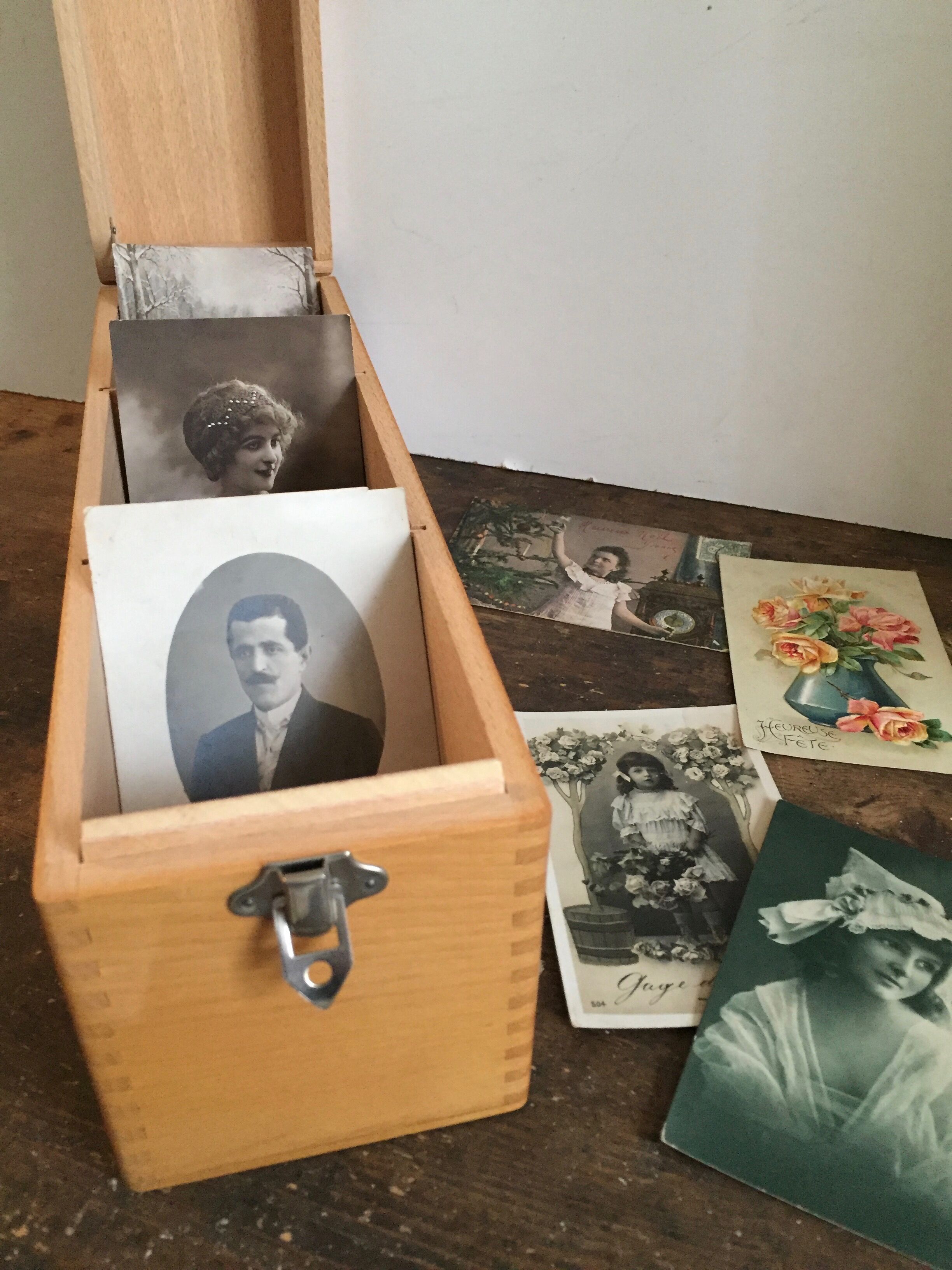 Wooden box on desk for example