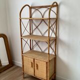 Bookcase shelf in braided wicker, bamboo and rattan