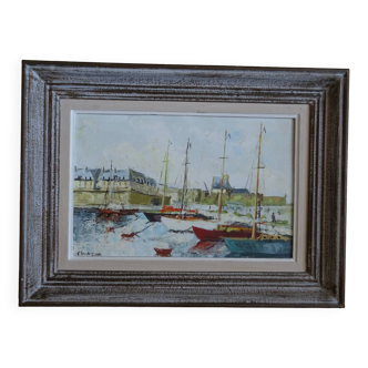 Painting of the port of Saint Malo, signed