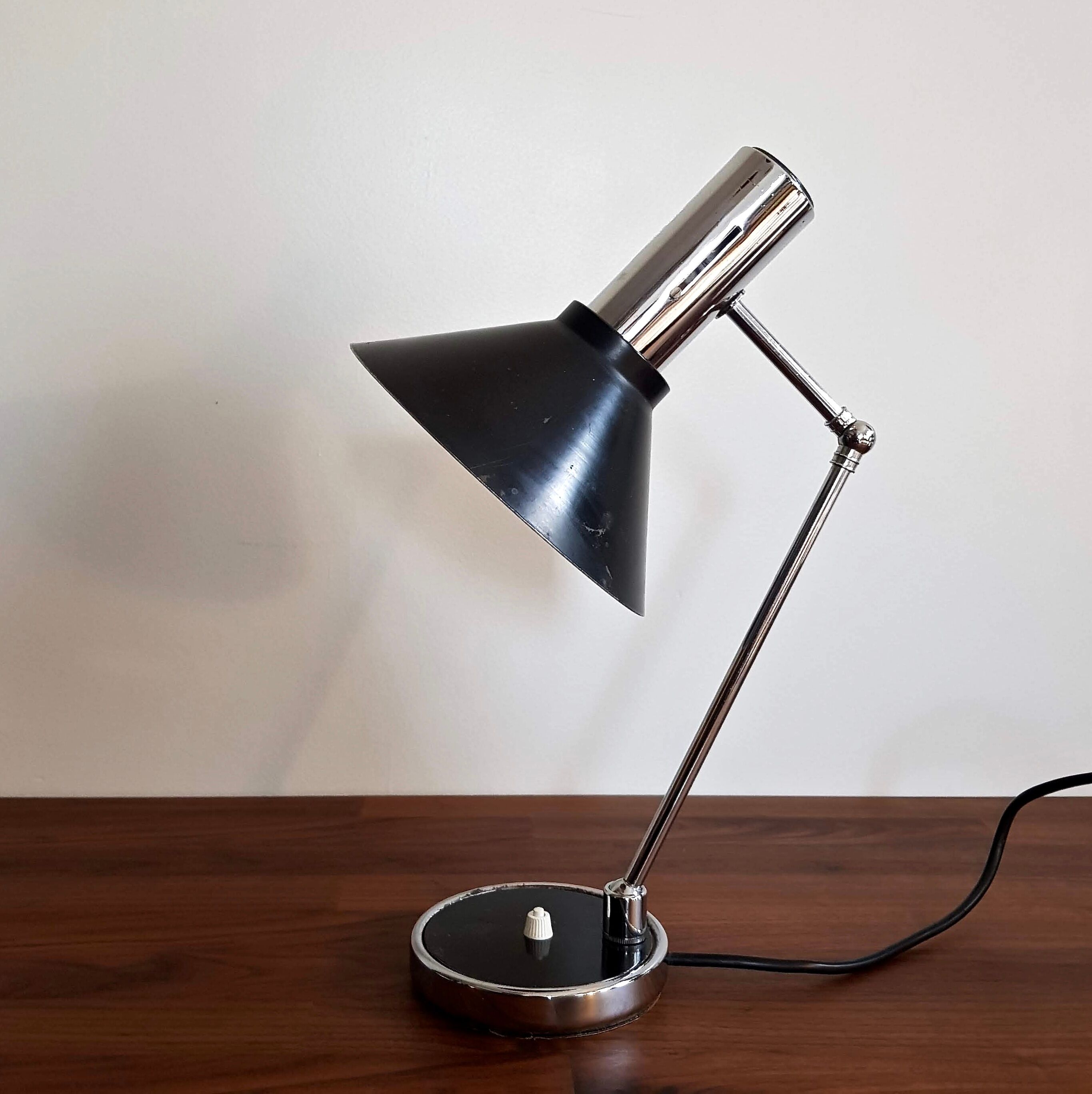 Vintage and Italian black lamp chrome with two ball joints