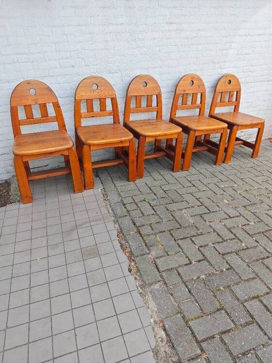 Ensemble de salle à manger de 5 chaises et table en bois massif - Style brutalisme, wabi-sabi, japandi