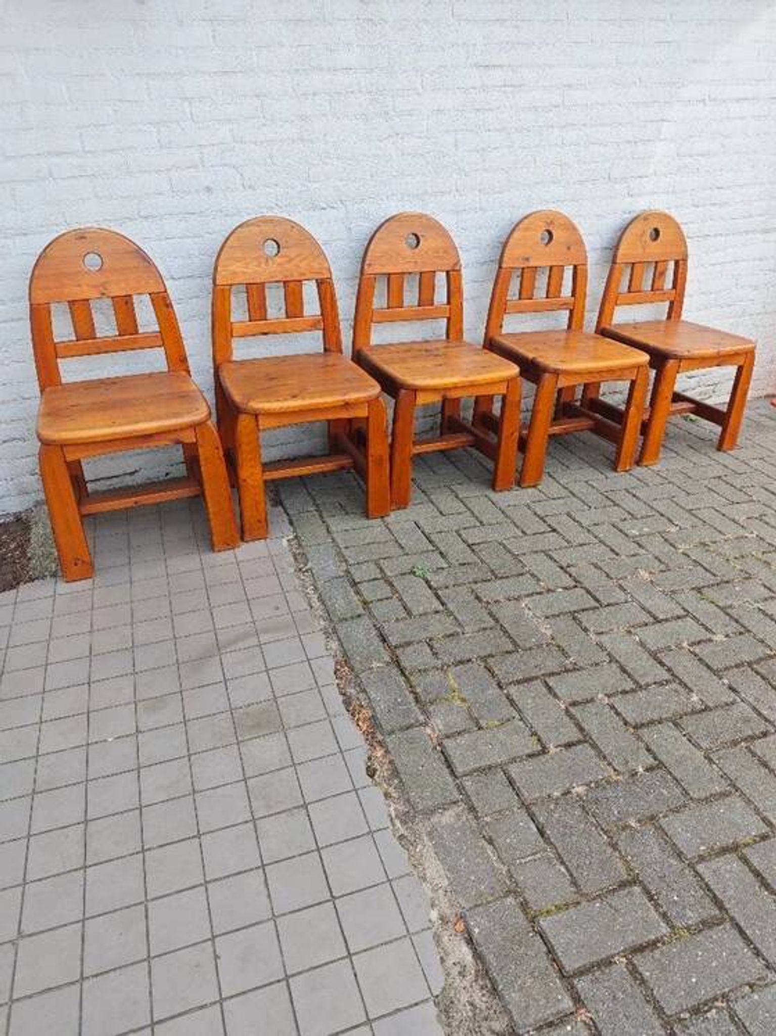 Dining Set of 5 Chairs and Table in Solid Wood - Brutalist, Wabi-Sabi, Japandi Style