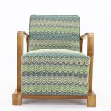 1930s Restored Art Deco Armchair in Solid Walnut, Czechoslovakia