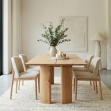 Solid oak dining table, seats 8 people.