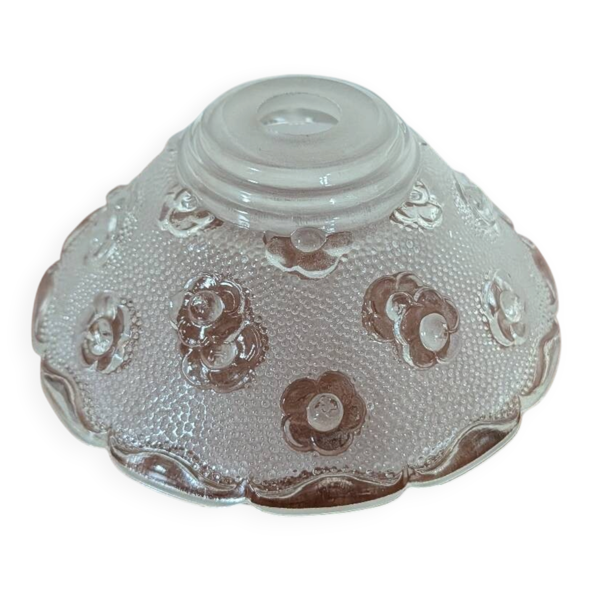 Moulded glass lampshade with floral decoration, granite texture.