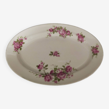 Oval porcelain serving dish decorated with roses MF Limoges