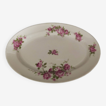 Plat de service ovale en porcelaine décor aux roses MF Limoges