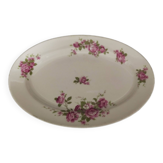 Oval porcelain serving dish decorated with roses MF Limoges