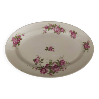 Plat de service ovale en porcelaine décor aux roses MF Limoges